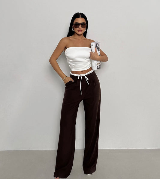 Brown Front Tie Trousers