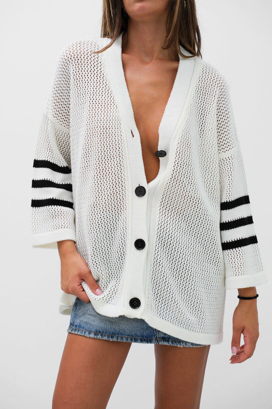 Varsity Mesh Knit Cardigan