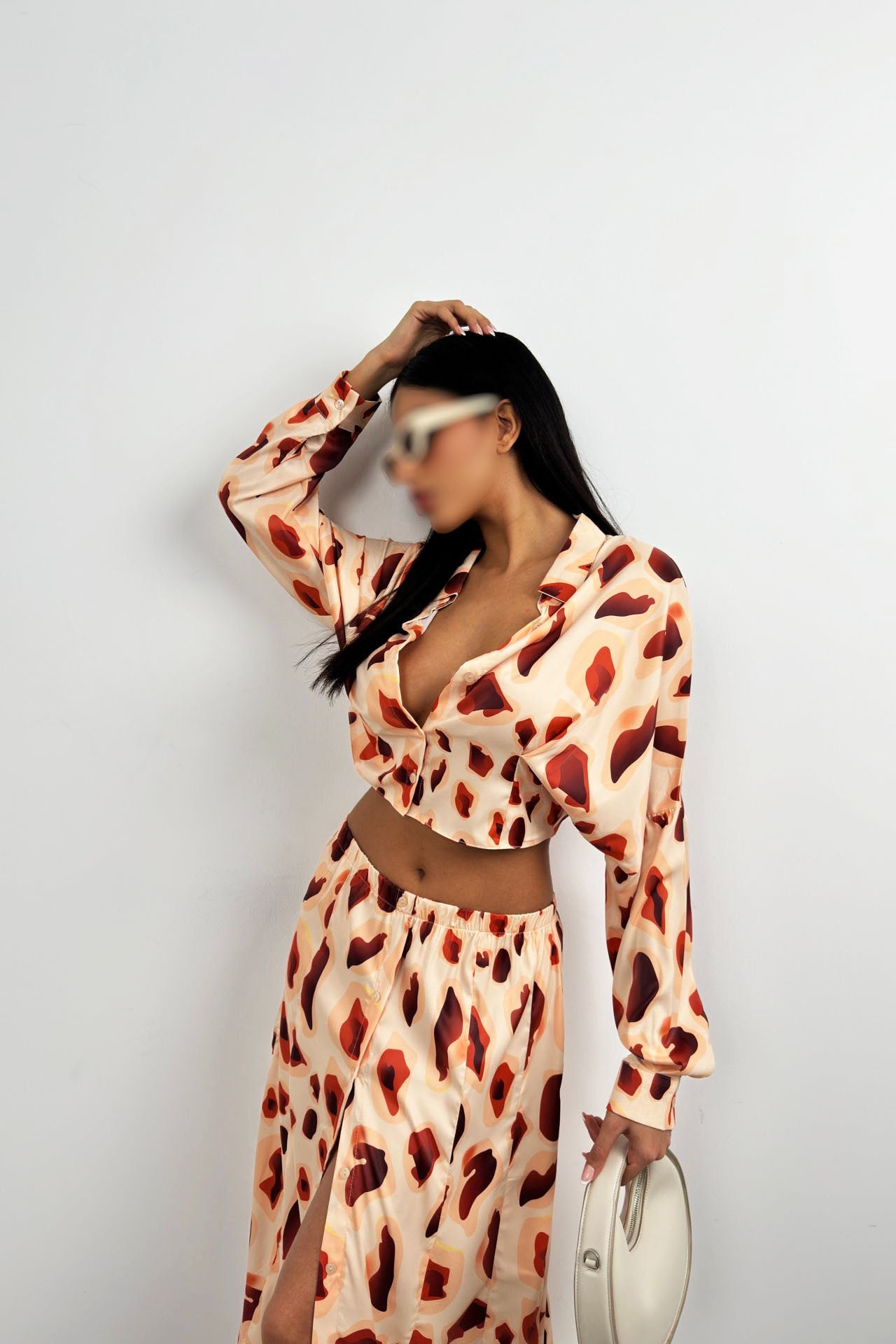 Patterned Skirt with Side Slits & Top