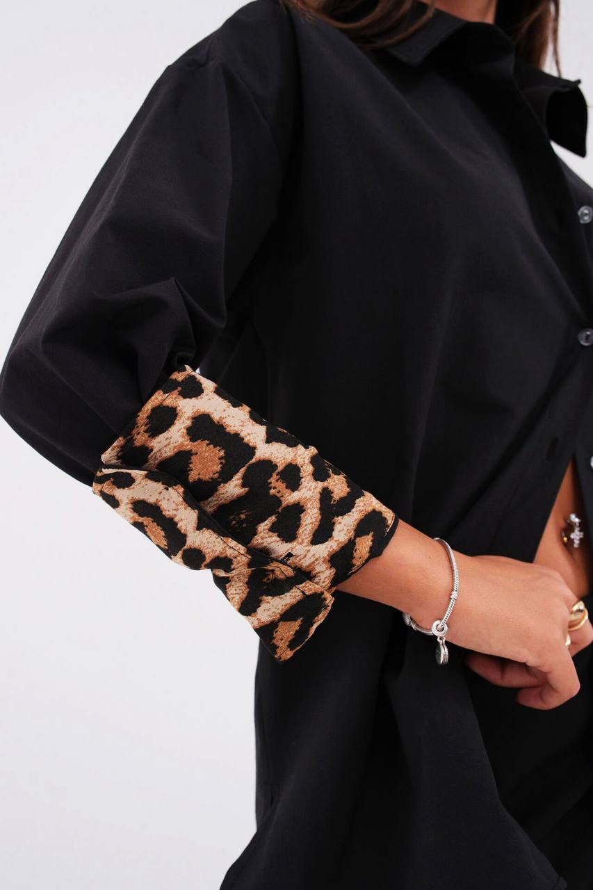 Cuff Detail Black Shirt