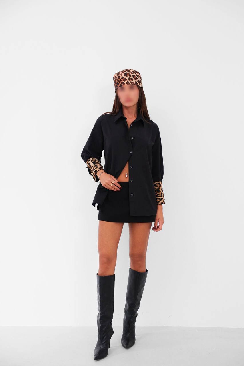 Cuff Detail Black Shirt