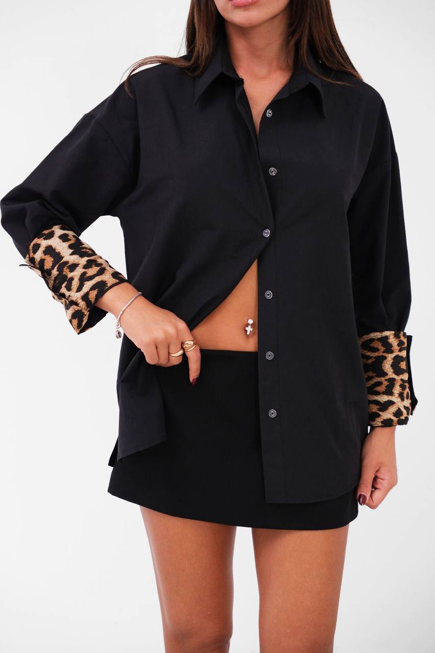 Cuff Detail Black Shirt