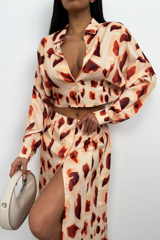 Patterned Skirt with Side Slits & Top