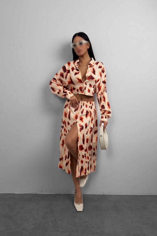 Patterned Skirt with Side Slits & Top